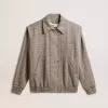 Jacheta bomber pentru femei din lână ecru maro cu model în zig-zag Jacheta bomber pentru femei din lână ecru maro cu model în zig-zag