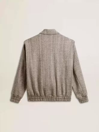 Jacheta bomber pentru femei din lână ecru maro cu model în zig-zag