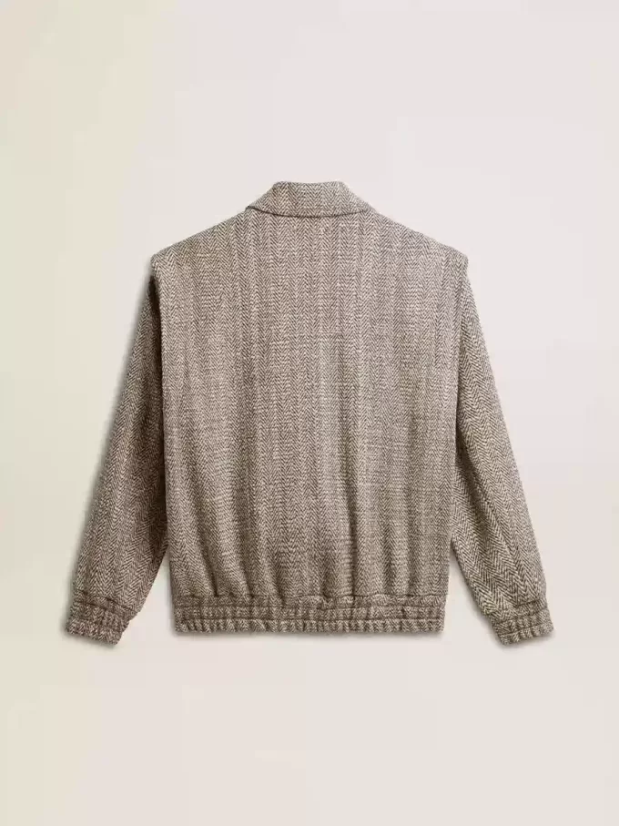 Jacheta bomber pentru femei din lână ecru maro cu model în zig-zag Jacheta bomber pentru femei din lână ecru maro cu model în zig-zag
