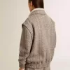 Jacheta bomber pentru femei din lână ecru maro cu model în zig-zag Jacheta bomber pentru femei din lână ecru maro cu model în zig-zag