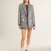 Jacheta boyfriend din lână cu două rânduri de nasturi, cu model micro houndstooth și paiete