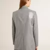 Jacheta boyfriend din lână cu două rânduri de nasturi, cu model micro houndstooth și paiete