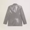 Jacheta boyfriend din lână cu două rânduri de nasturi, cu model micro houndstooth și paiete
