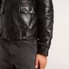 Jacheta de motociclist din piele neagră pentru bărbați, cu efect lucios Jacheta de motociclist din piele neagră pentru bărbați, cu efect lucios