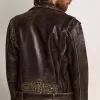 Jacheta de motociclist din piele pentru bărbați, cu ținte ciocănite și bandă adezivă Jacheta de motociclist din piele pentru bărbați, cu ținte ciocănite și bandă adezivă