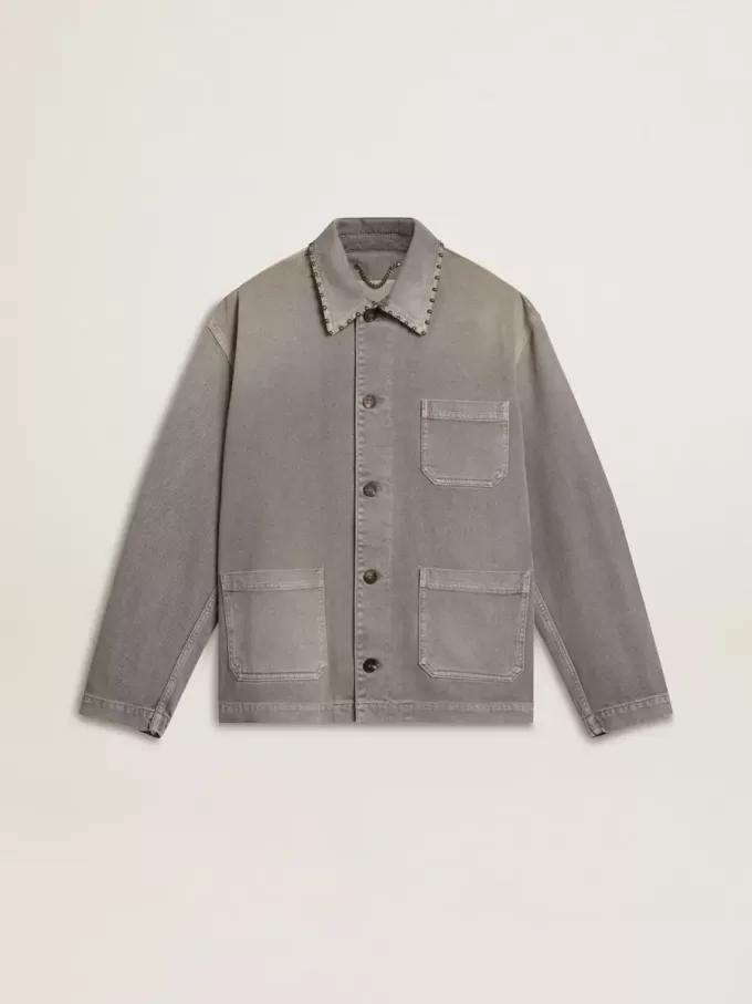 Jacheta din denim gri pentru bărbați, cu ținte Jacheta din denim gri pentru bărbați, cu ținte