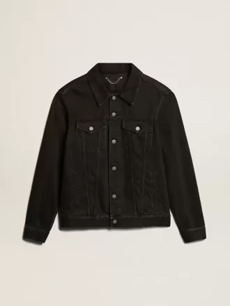 Jacheta din denim negru pentru bărbați, spălată o singură dată