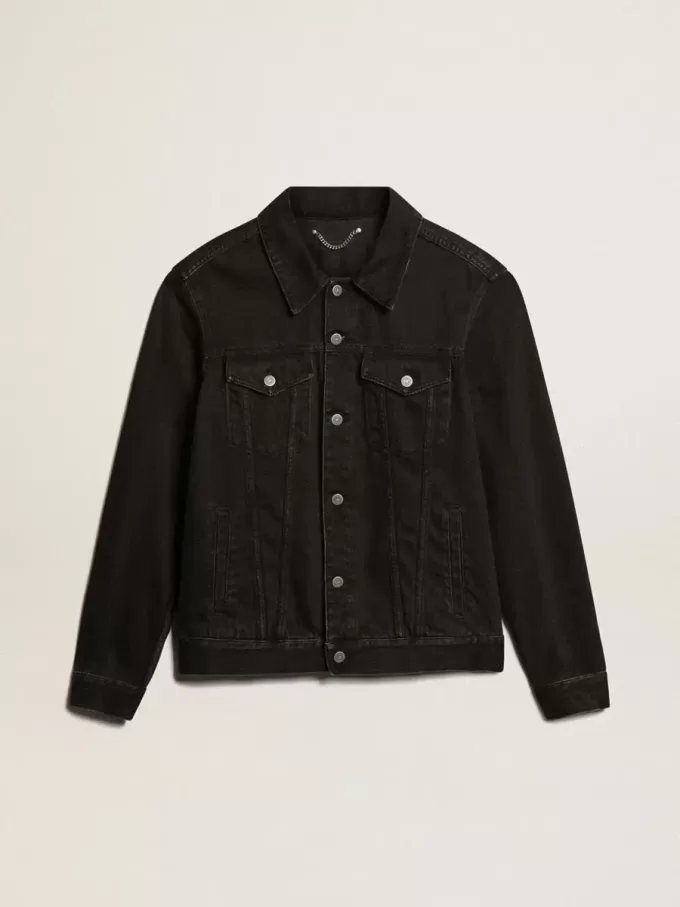 Jacheta din denim negru pentru bărbați, spălată o singură dată Jacheta din denim negru pentru bărbați, spălată o singură dată