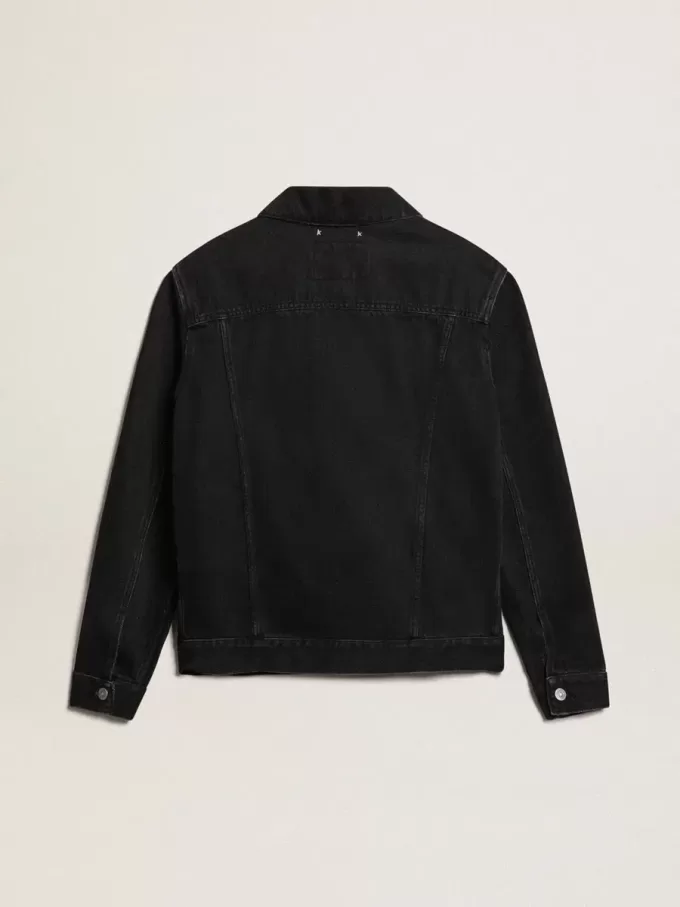 Jacheta din denim negru pentru bărbați, spălată o singură dată Jacheta din denim negru pentru bărbați, spălată o singură dată