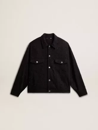 Jacheta din denim negru pentru femei, cu broderie