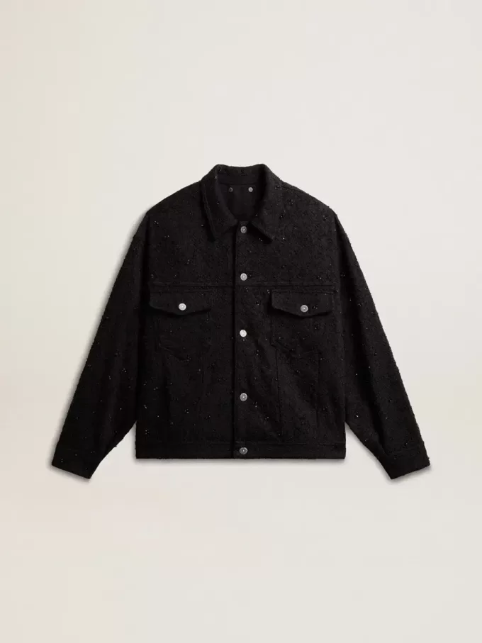 Jacheta din denim negru pentru femei, cu broderie Jacheta din denim negru pentru femei, cu broderie