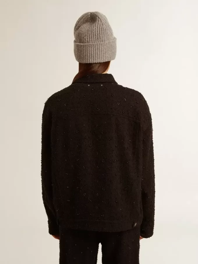 Jacheta din denim negru pentru femei, cu broderie Jacheta din denim negru pentru femei, cu broderie