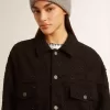 Jacheta din denim negru pentru femei, cu broderie Jacheta din denim negru pentru femei, cu broderie