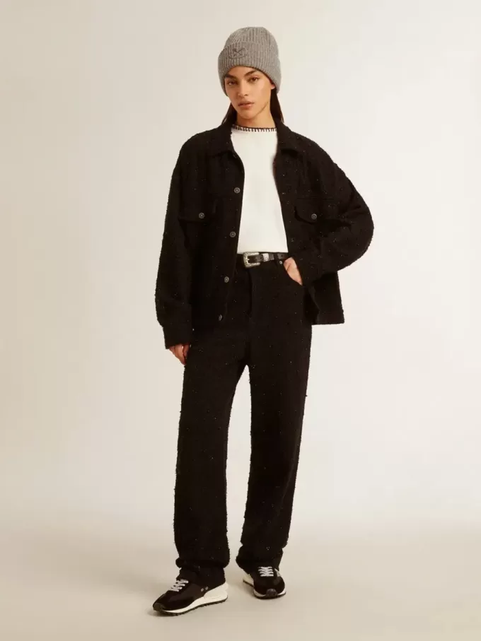 Jacheta din denim negru pentru femei, cu broderie Jacheta din denim negru pentru femei, cu broderie