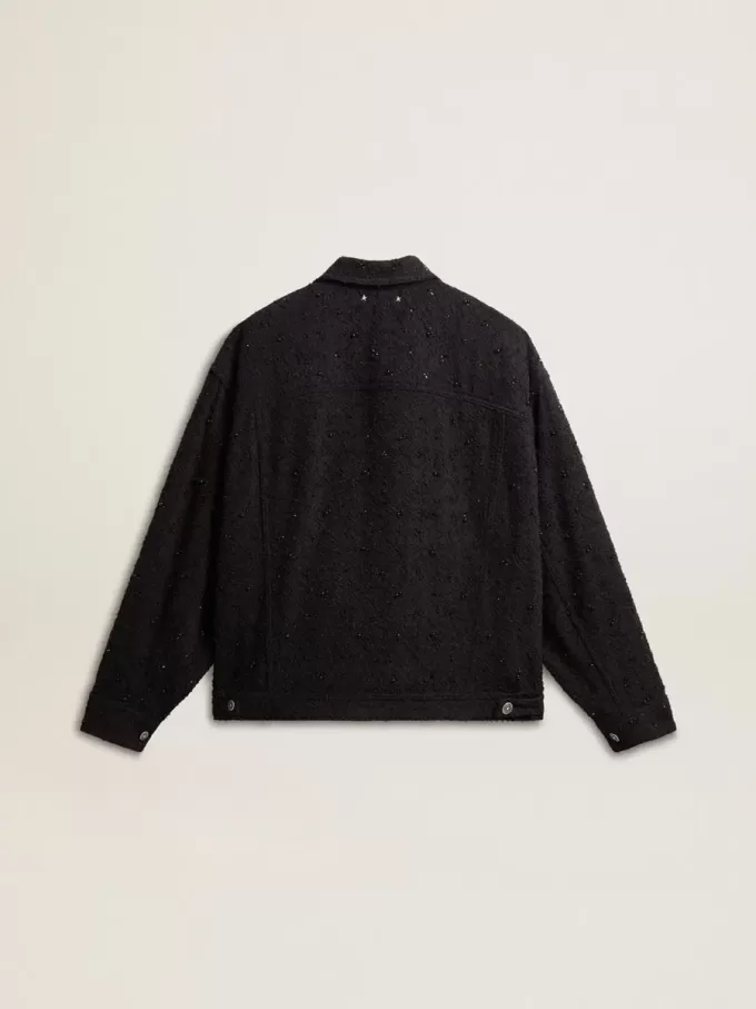 Jacheta din denim negru pentru femei, cu broderie Jacheta din denim negru pentru femei, cu broderie