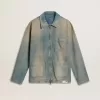 Jacheta din denim pentru bărbați, cu efect uzat, cu fermoar Jacheta din denim pentru bărbați, cu efect uzat, cu fermoar