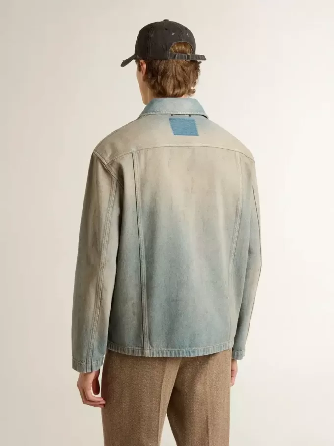 Jacheta din denim pentru bărbați, cu efect uzat, cu fermoar Jacheta din denim pentru bărbați, cu efect uzat, cu fermoar