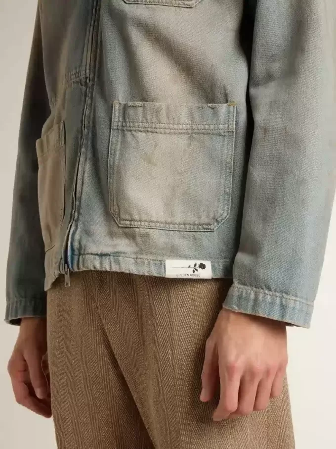 Jacheta din denim pentru bărbați, cu efect uzat, cu fermoar Jacheta din denim pentru bărbați, cu efect uzat, cu fermoar