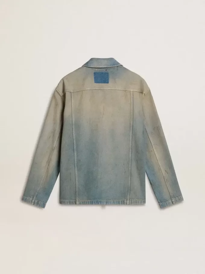 Jacheta din denim pentru bărbați, cu efect uzat, cu fermoar Jacheta din denim pentru bărbați, cu efect uzat, cu fermoar