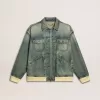 Jacheta din denim spălat pentru bărbați, cu nervuri din amestec de lână