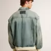 Jacheta din denim spălat pentru bărbați, cu nervuri din amestec de lână