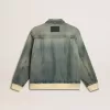 Jacheta din denim spălat pentru bărbați, cu nervuri din amestec de lână