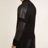 Jacheta din lână merino neagră pentru bărbați, cu patch-uri din piele Jacheta din lână merino neagră pentru bărbați, cu patch-uri din piele