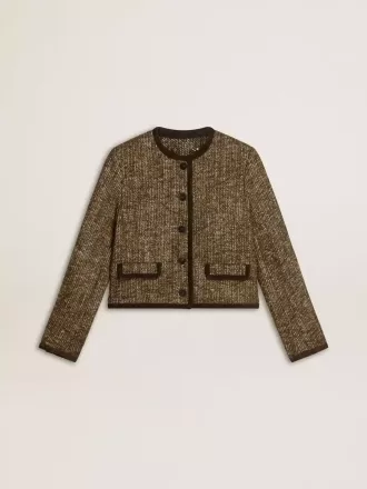 Jacheta Journey pentru femei din tweed de lână cu detalii din piele de căprioară de culoare cafenie