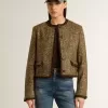 Jacheta Journey pentru femei din tweed de lână cu detalii din piele de căprioară de culoare cafenie Jacheta Journey pentru femei din tweed de lână cu detalii din piele de căprioară de culoare cafenie