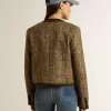 Jacheta Journey pentru femei din tweed de lână cu detalii din piele de căprioară de culoare cafenie Jacheta Journey pentru femei din tweed de lână cu detalii din piele de căprioară de culoare cafenie