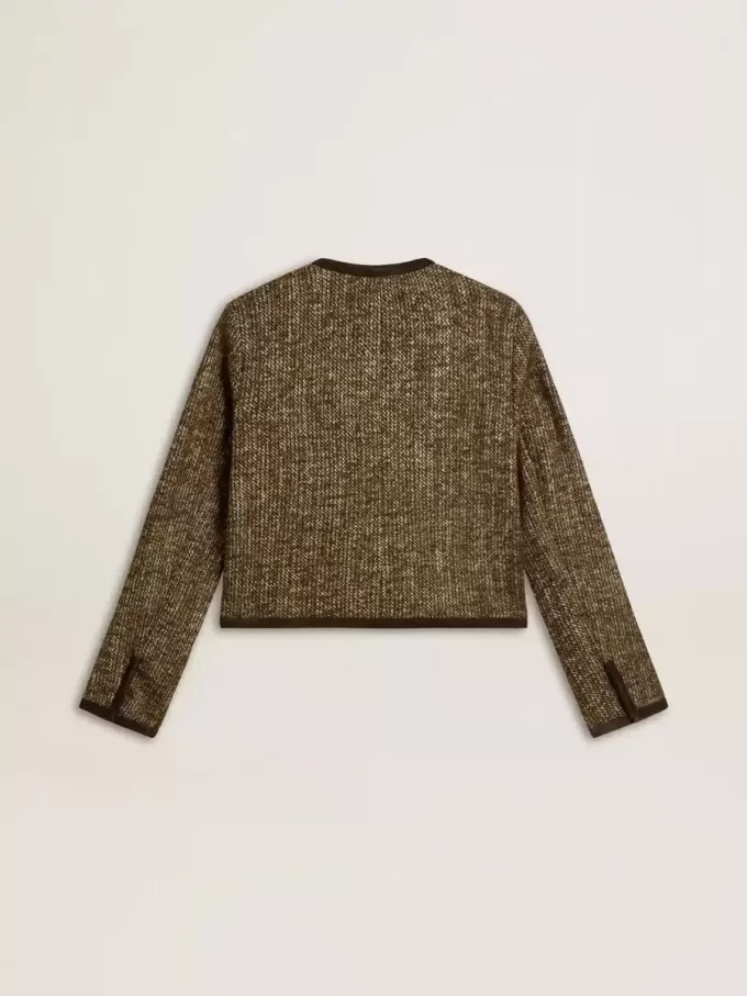 Jacheta Journey pentru femei din tweed de lână cu detalii din piele de căprioară de culoare cafenie Jacheta Journey pentru femei din tweed de lână cu detalii din piele de căprioară de culoare cafenie