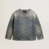 Jacheta matlasată albastră pentru femei din denim de bumbac cu finisaj uzat Jacheta matlasată albastră pentru femei din denim de bumbac cu finisaj uzat