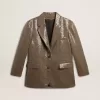Jacheta pentru femei cu model houndstooth și broderie cu paiete pe toată suprafața Jacheta pentru femei cu model houndstooth și broderie cu paiete pe toată suprafața