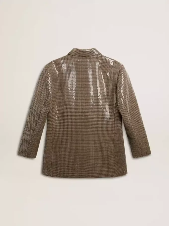 Jacheta pentru femei cu model houndstooth și broderie cu paiete pe toată suprafața Jacheta pentru femei cu model houndstooth și broderie cu paiete pe toată suprafața