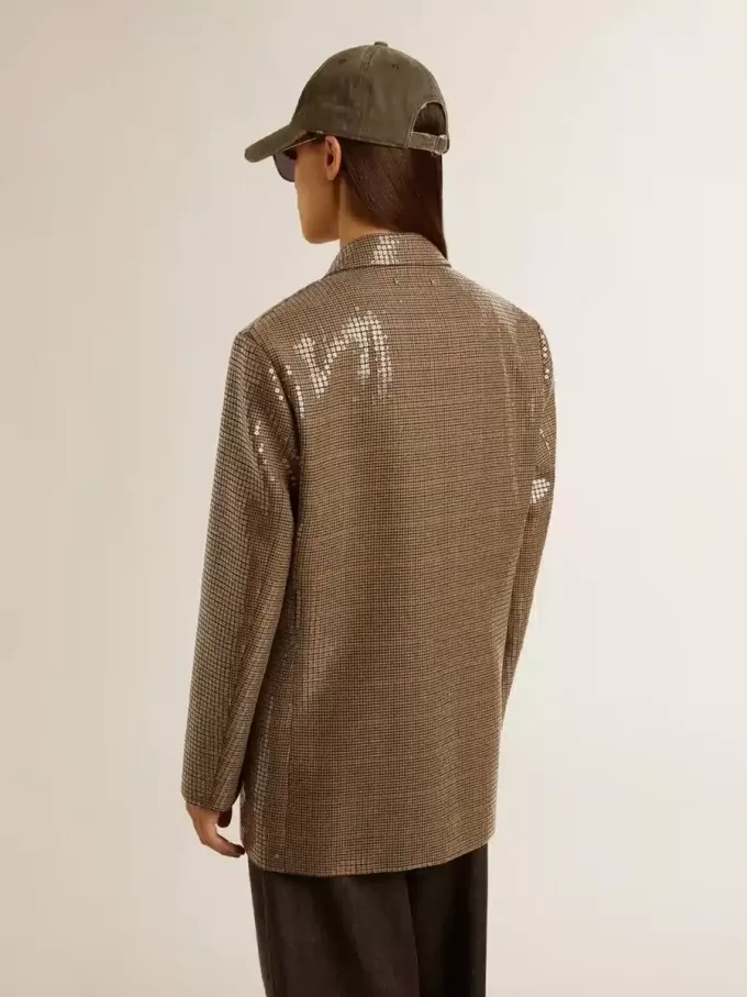 Jacheta pentru femei cu model houndstooth și broderie cu paiete pe toată suprafața Jacheta pentru femei cu model houndstooth și broderie cu paiete pe toată suprafața
