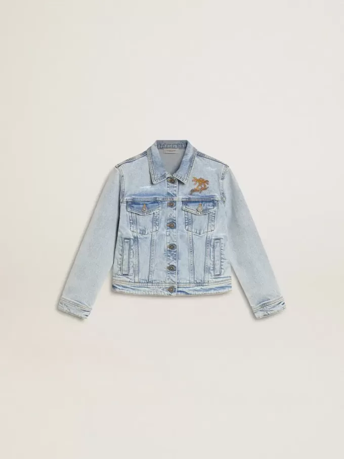 Jacheta ușoară din denim cu broderie