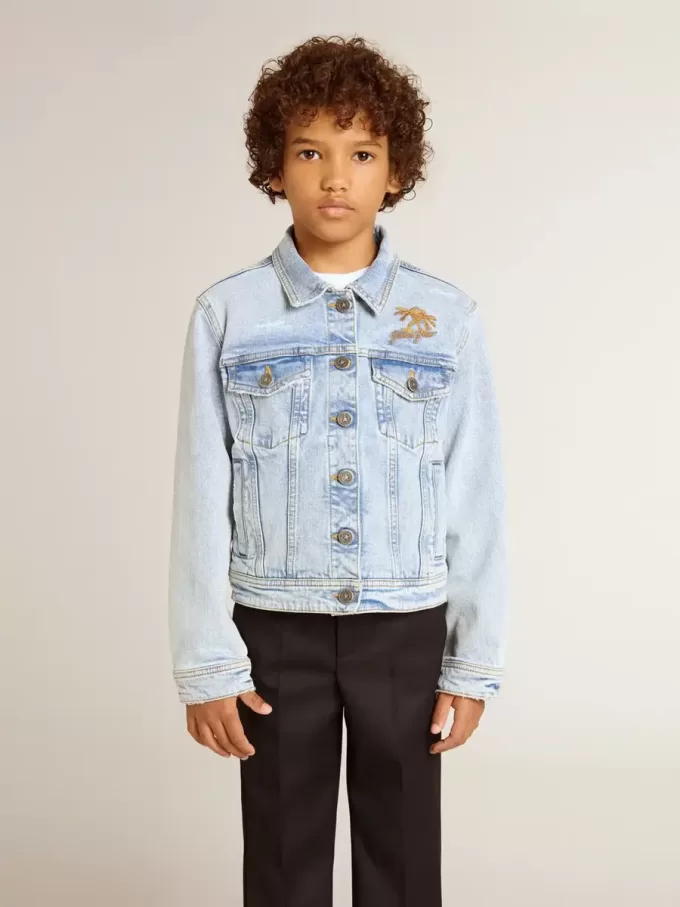 Jacheta ușoară din denim cu broderie