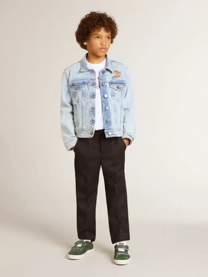Jacheta ușoară din denim cu broderie