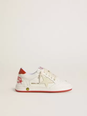 Junior Ball Star din piele cu stea de culoare crem și călcâi din piele roșie Junior Ball Star din piele cu stea de culoare crem și călcâi din piele roșie