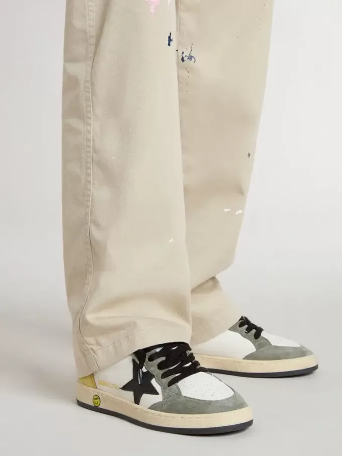 Junior Ball Star din piele nappa albă cu inserții din piele de căprioară verde închis și stea neagră Junior Ball Star din piele nappa albă cu inserții din piele de căprioară verde închis și stea neagră