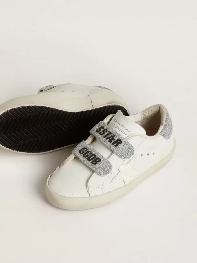 Junior Old School cu talpă și curele cu cristale Swarovski argintii Junior Old School cu talpă și curele cu cristale Swarovski argintii