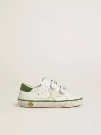 Junior Old School din piele albă cu talpă din piele nappa verde și inserție verde Junior Old School din piele albă cu talpă din piele nappa verde și inserție verde