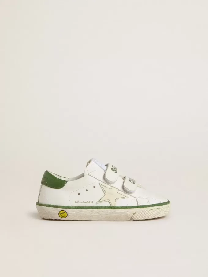 Junior Old School din piele albă cu talpă din piele nappa verde și inserție verde Junior Old School din piele albă cu talpă din piele nappa verde și inserție verde
