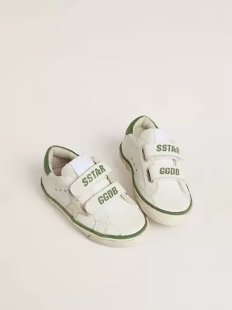 Junior Old School din piele albă cu talpă din piele nappa verde și inserție verde Junior Old School din piele albă cu talpă din piele nappa verde și inserție verde