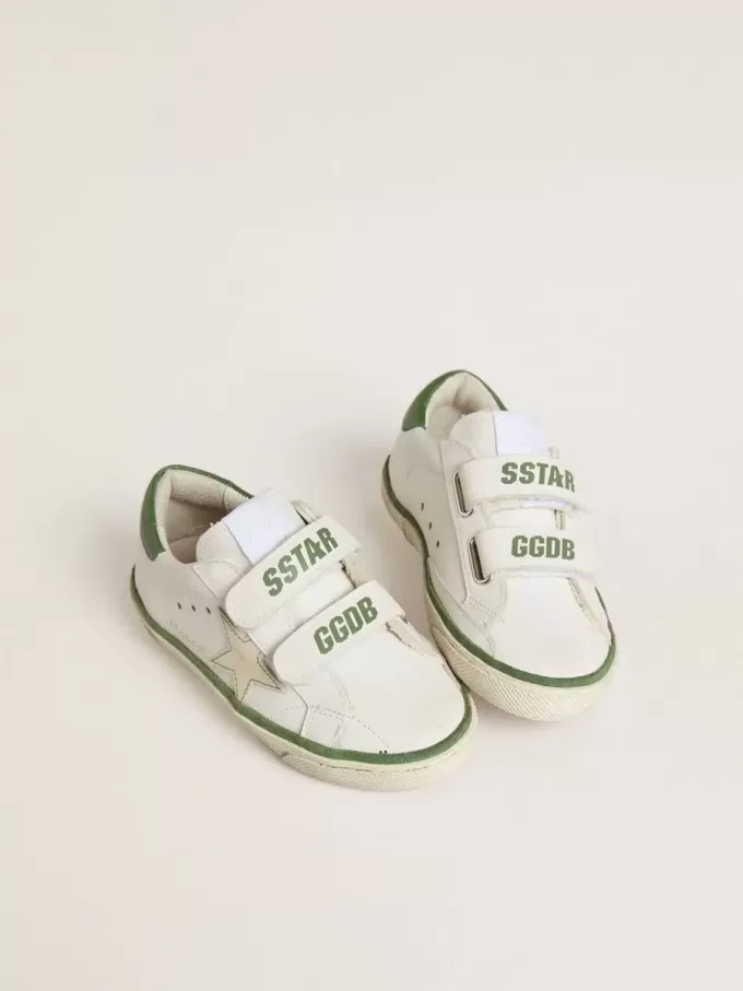Junior Old School din piele albă cu talpă din piele nappa verde și inserție verde Junior Old School din piele albă cu talpă din piele nappa verde și inserție verde