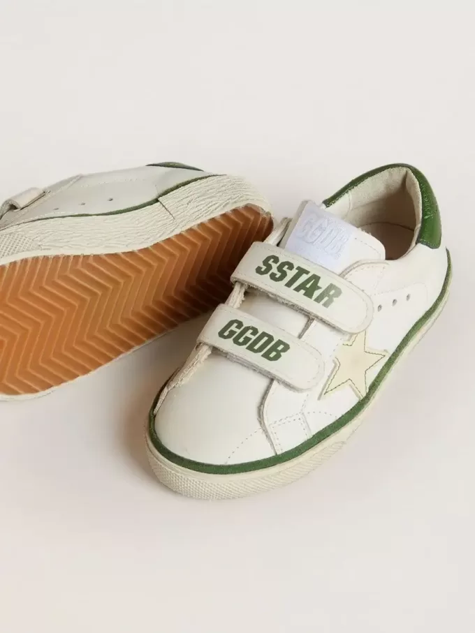 Junior Old School din piele albă cu talpă din piele nappa verde și inserție verde Junior Old School din piele albă cu talpă din piele nappa verde și inserție verde