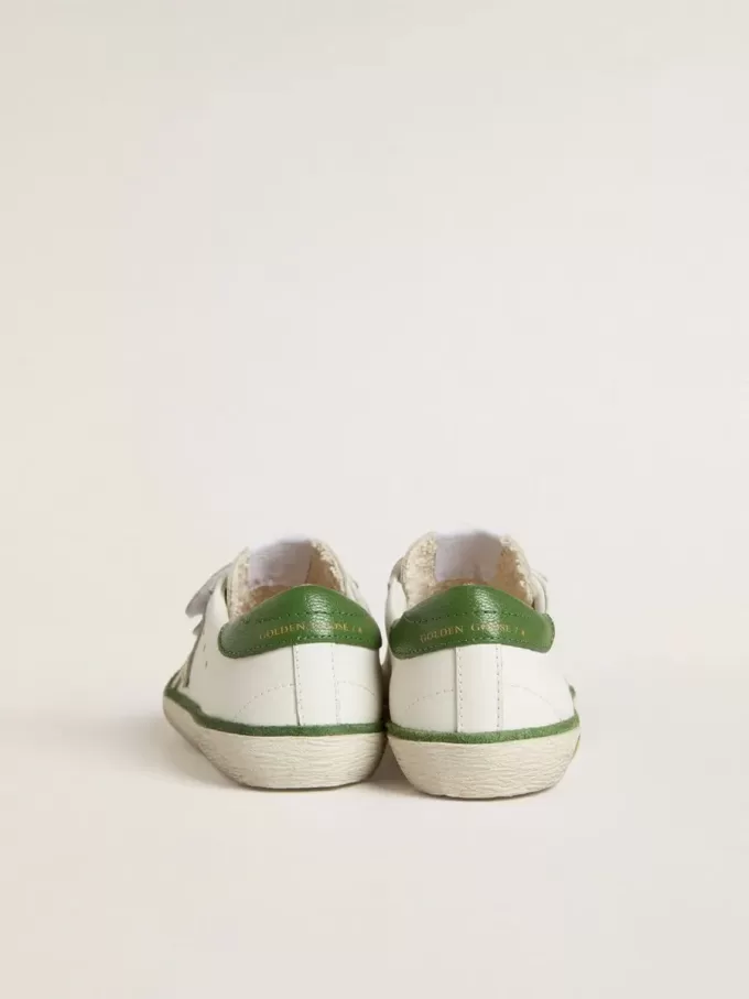 Junior Old School din piele albă cu talpă din piele nappa verde și inserție verde Junior Old School din piele albă cu talpă din piele nappa verde și inserție verde