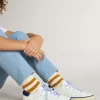 Junior Super-Star din piele albă cu călcâi din piele de căprioară albastră