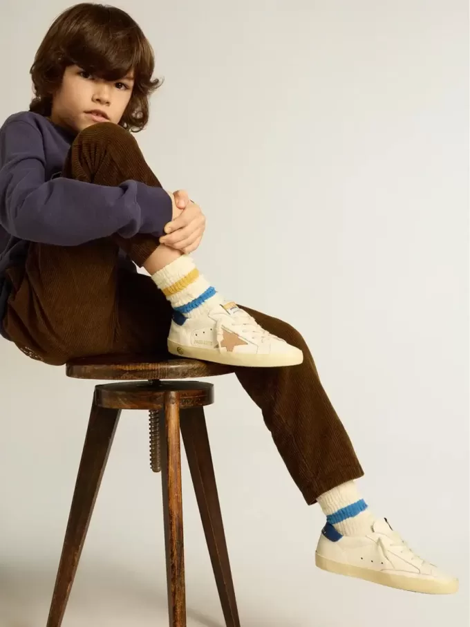Junior Super-Star din piele nappa cu stea bej și talpă albastră