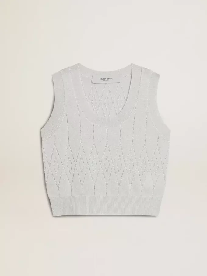 Maiou fără mâneci pentru femei, din tricot albastru deschis Maiou fără mâneci pentru femei, din tricot albastru deschis